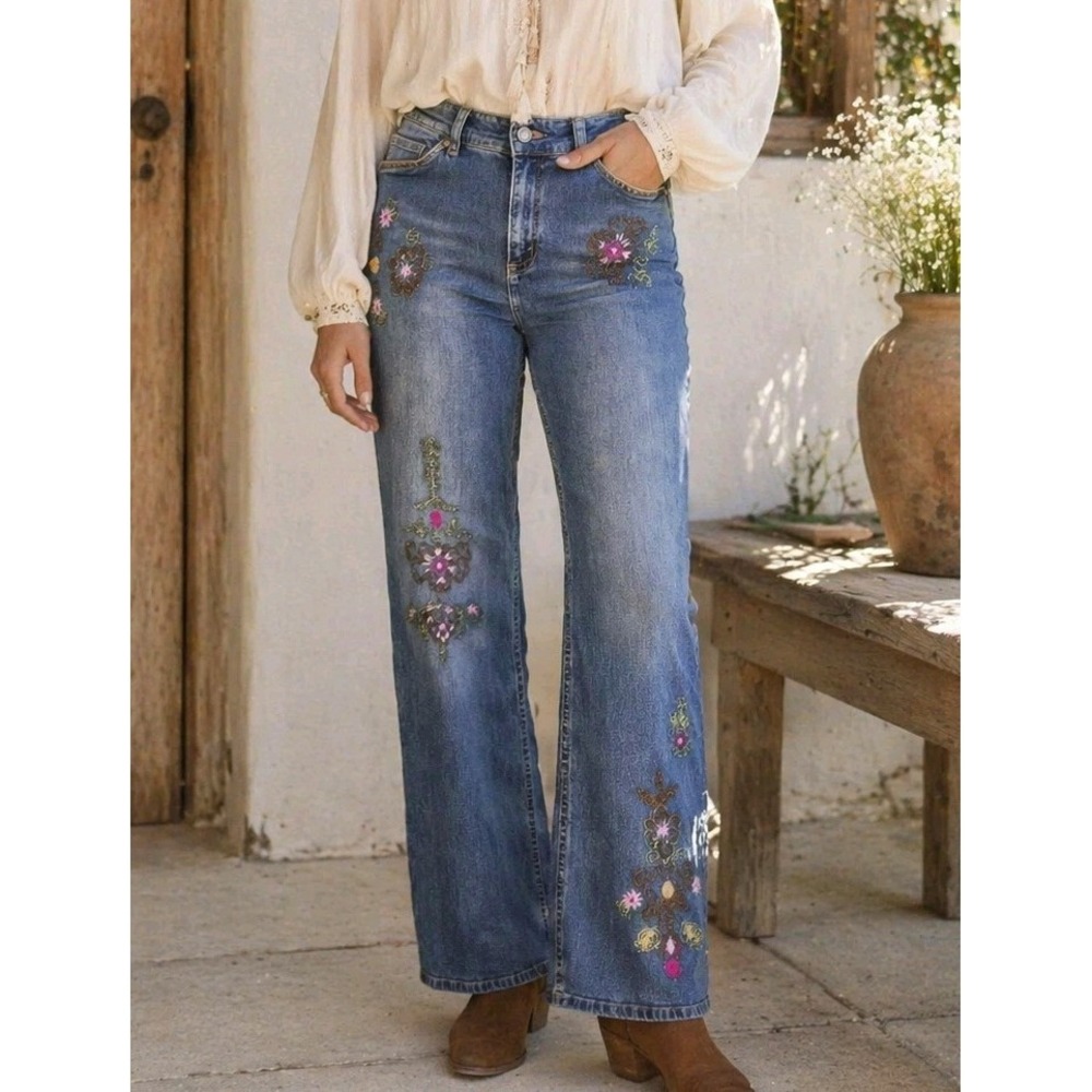 VTG Y2K J Jill Women Limited Edition Embroidered Jeans 10 Fairycore Boho Artisan